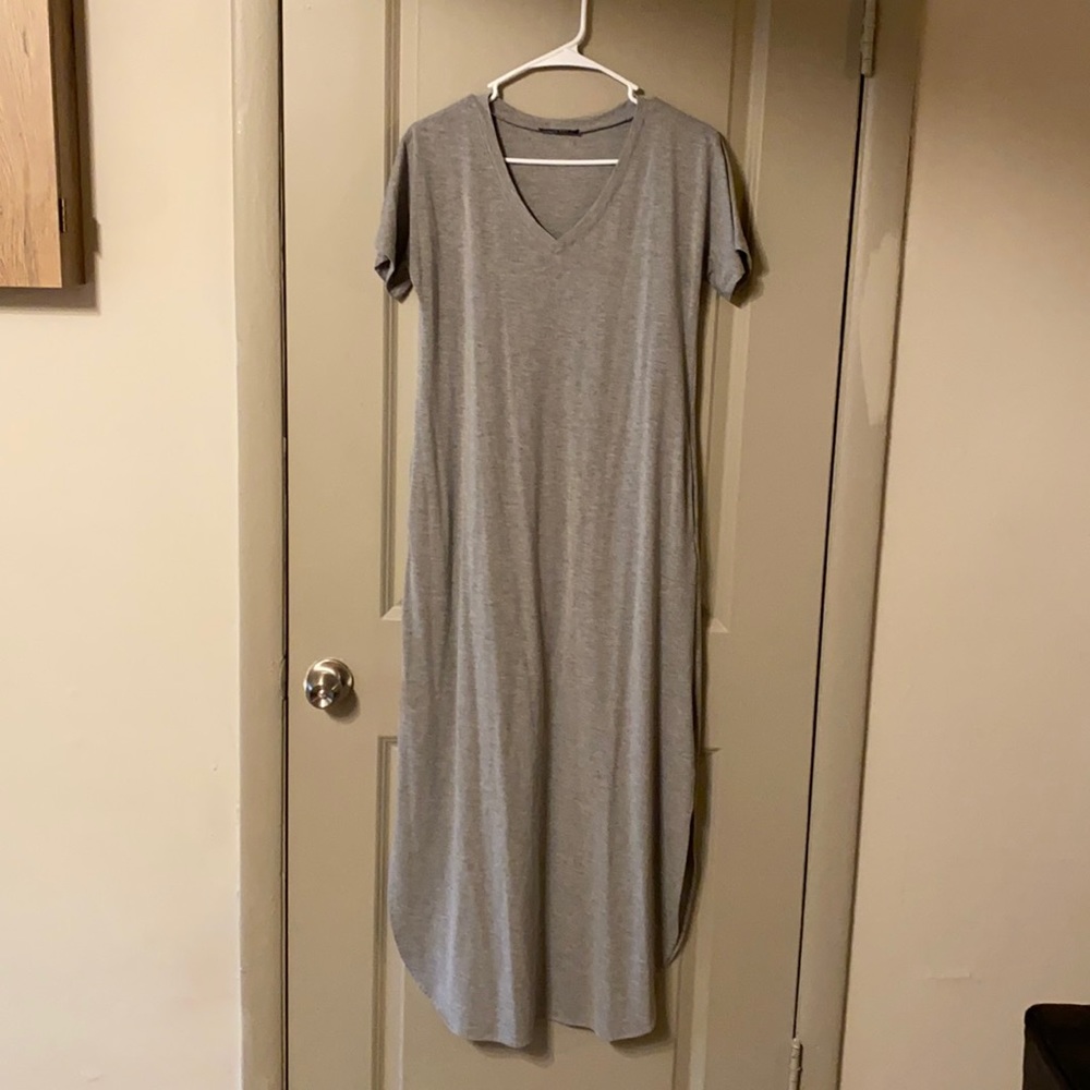 Gray V-Neck Maxi Dress w/ Pockets